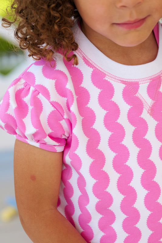 Cassidy Comfy Crewneck- Short Puff Sleeve, Tribeca Trims/Worth Ave. White