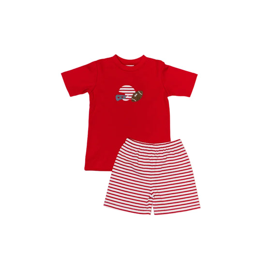 2 Piece Applique Short Set- Helmet