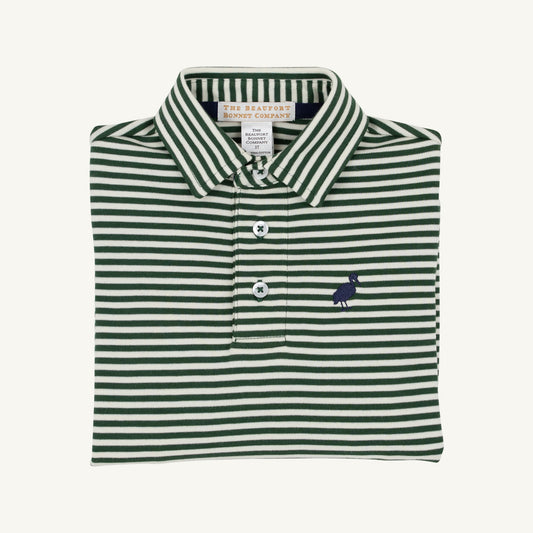 Prim And Proper Polo LS, Pima, Grier Green Palmetto Pearl Stripe/Nantucket Navy