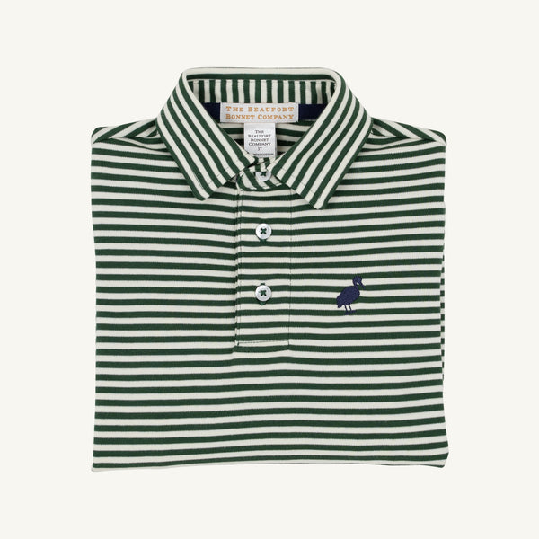 Prim And Proper Polo LS, Pima, Grier Green Palmetto Pearl Stripe/Nantucket Navy