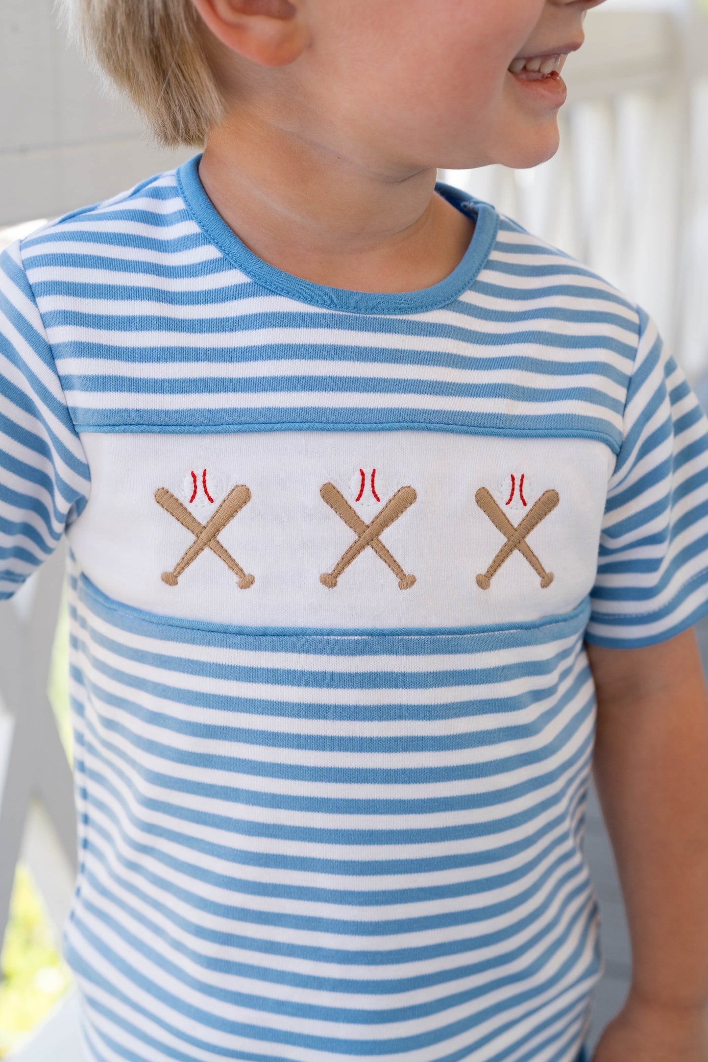 Bayou Short Set- Party Blue Stripe, Baseball