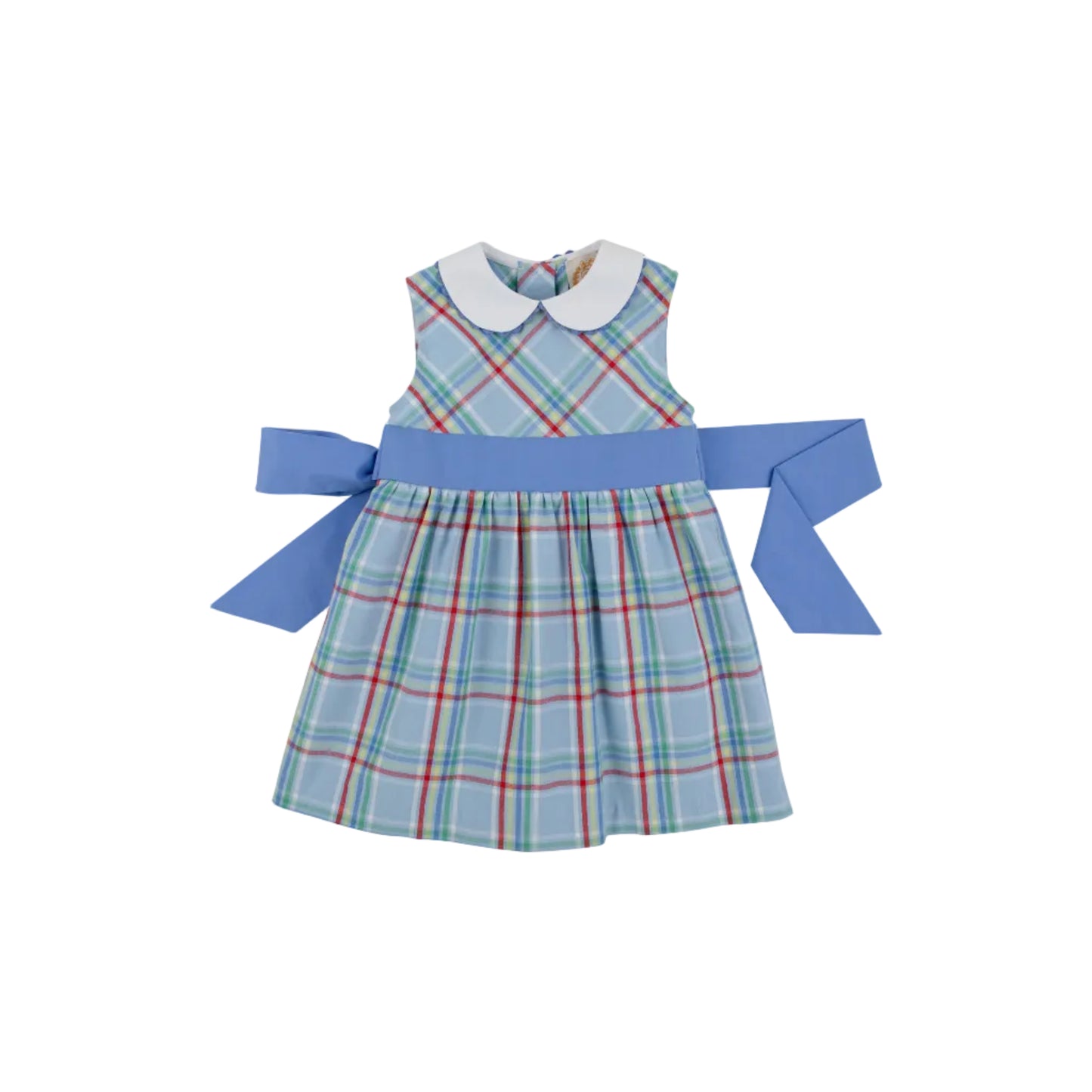 Sleeveless Cindy Lou Sash Dress- Woven Dyed Yarn, Kensington Court Plaid/Barbados Blue