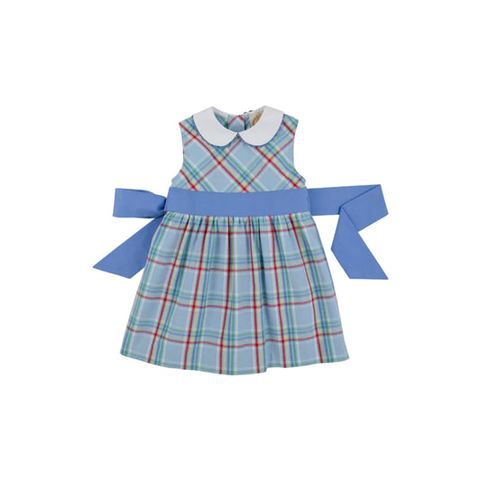 Sleeveless Cindy Lou Sash Dress- Woven Dyed Yarn, Kensington Court Plaid/Barbados Blue