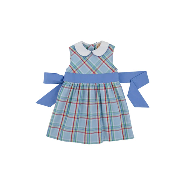 Sleeveless Cindy Lou Sash Dress- Woven Dyed Yarn, Kensington Court Plaid/Barbados Blue