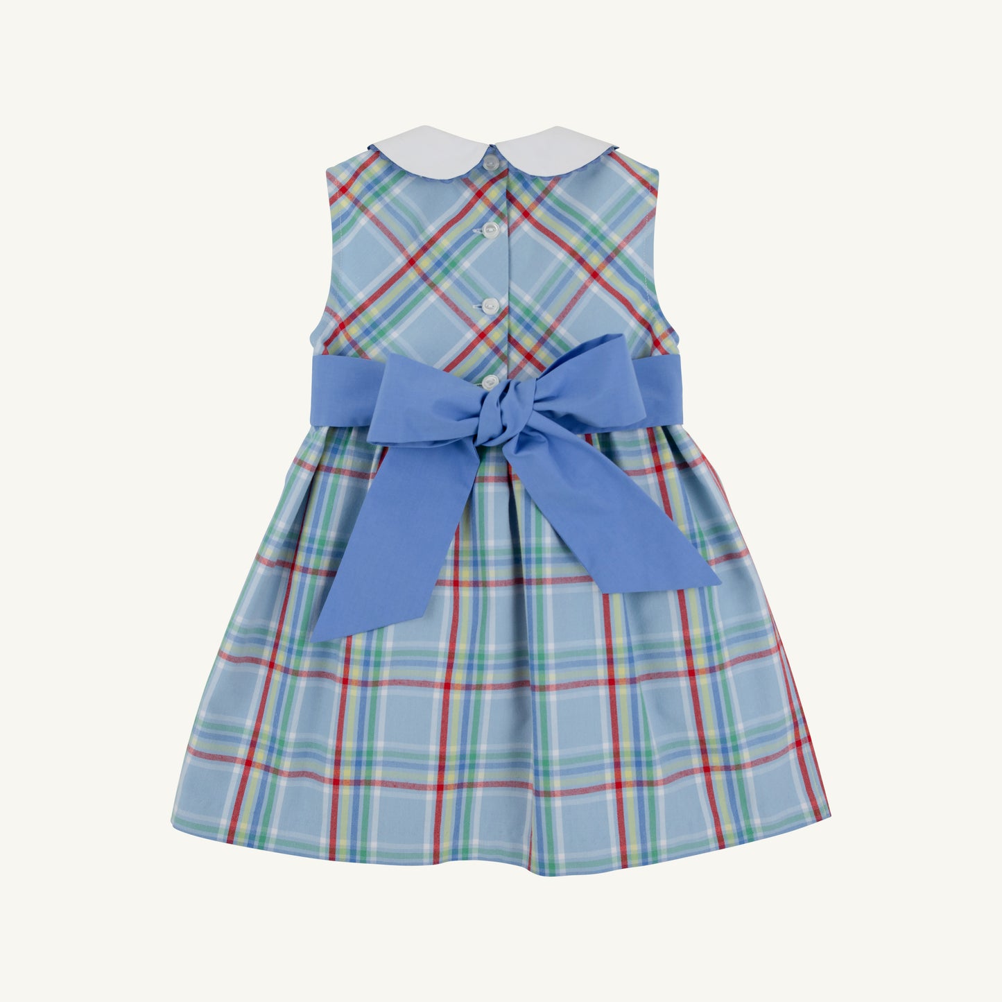Sleeveless Cindy Lou Sash Dress- Woven Dyed Yarn, Kensington Court Plaid/Barbados Blue