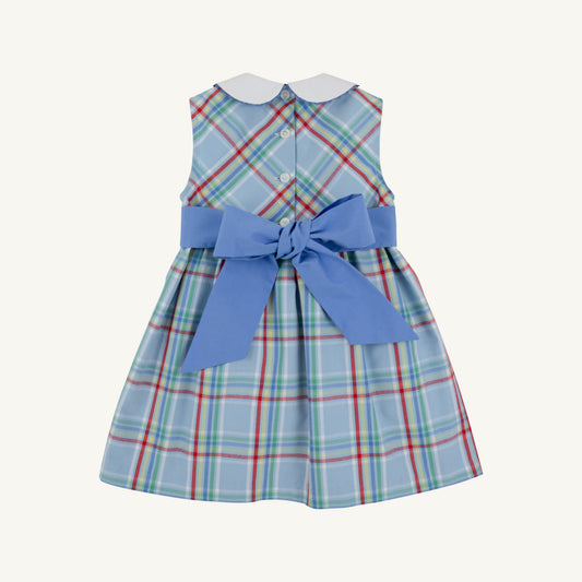 Sleeveless Cindy Lou Sash Dress- Woven Dyed Yarn, Kensington Court Plaid/Barbados Blue