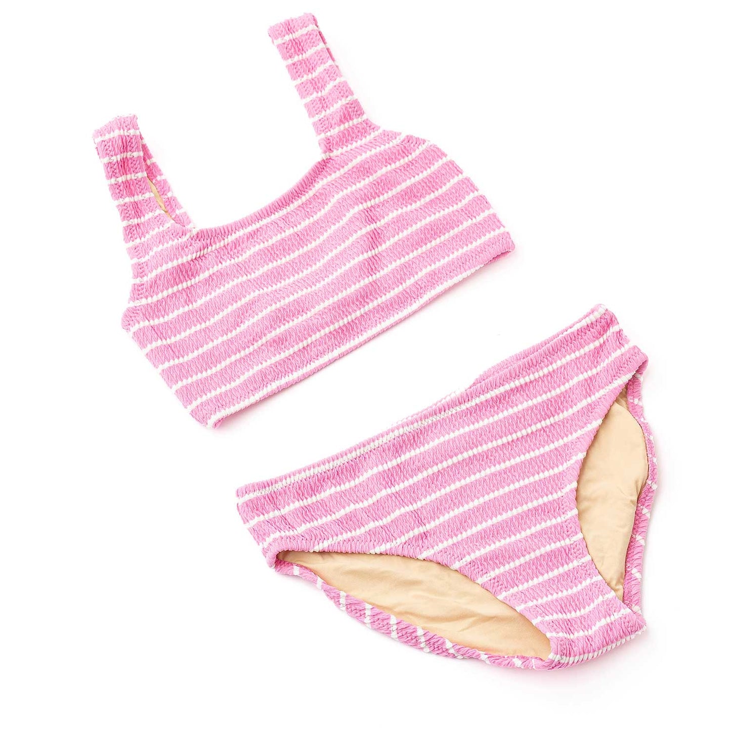 Pink Stripe Girls Crinkle Two Piece Swim Set