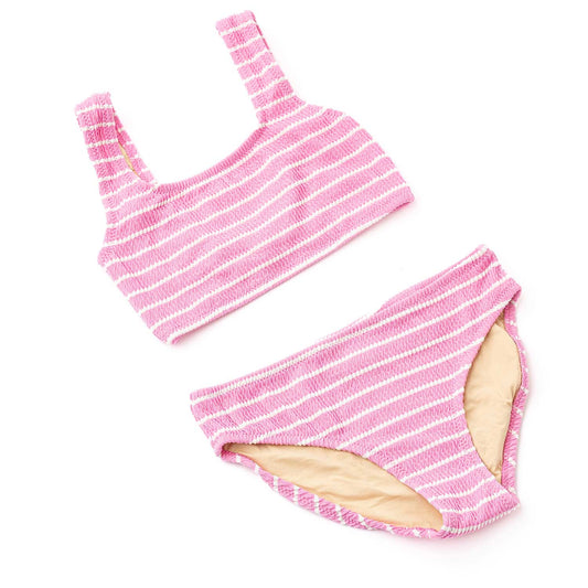 Pink Stripe Girls Crinkle Two Piece Swim Set