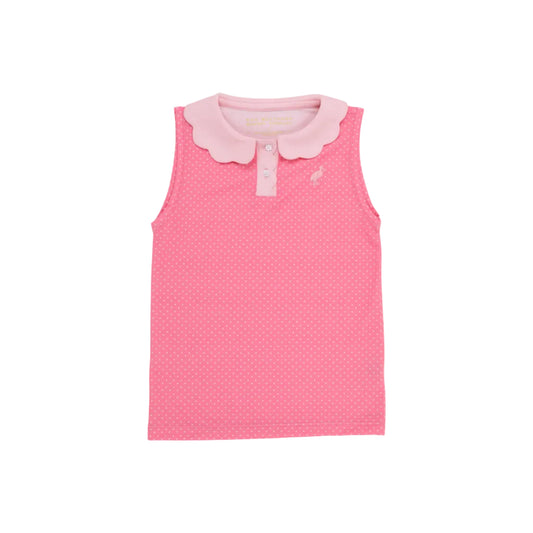 Prepletic Sleeveless Preppy Polo, Romany Rose Microdot/Sandpearl Pink