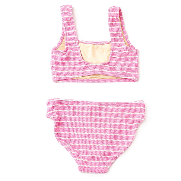 Pink Stripe Girls Crinkle Two Piece Swim Set