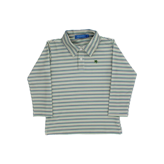 L/S Striped Performance Polo/ Olive