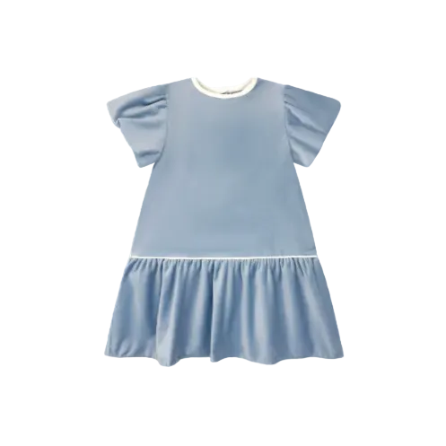 Harper Dress- Beaufort Blue Velvet, Winter White Velvet