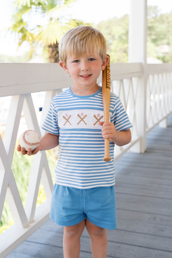 Bayou Short Set- Party Blue Stripe, Baseball