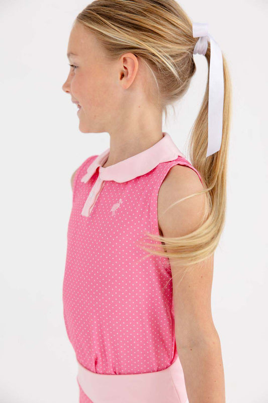 Prepletic Sleeveless Preppy Polo, Romany Rose Microdot/Sandpearl Pink