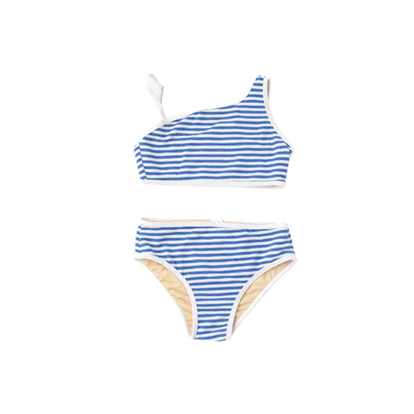 Cobalt Stripe Girls Ribbed One Shoulder Two Piece Swim Set