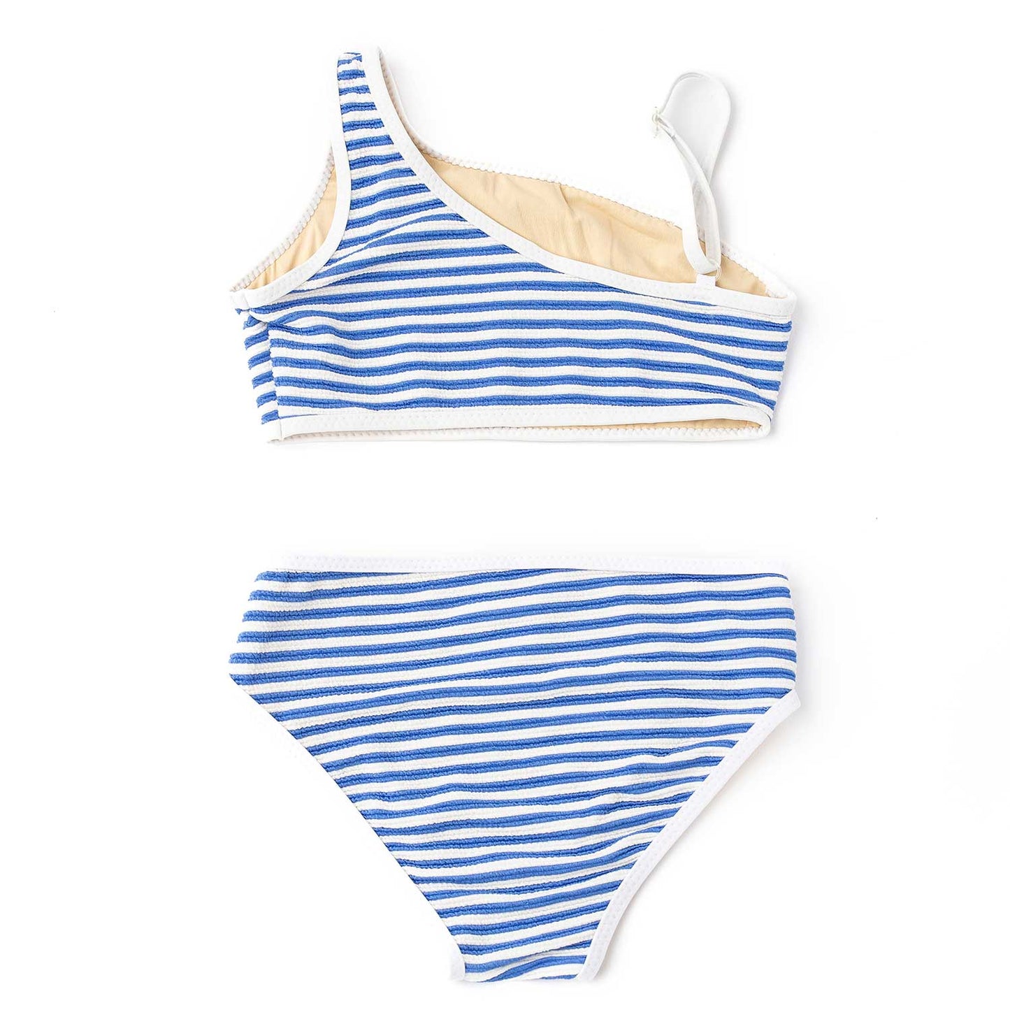 Cobalt Stripe Girls Ribbed One Shoulder Two Piece Swim Set
