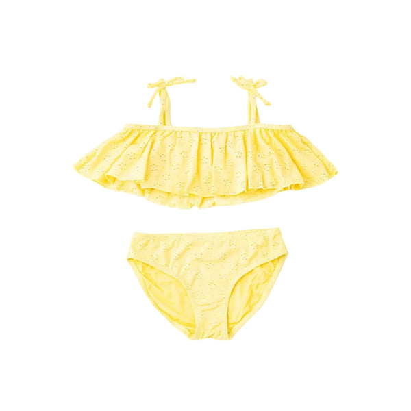 Butter Yellow Girls Eyelet Ruffle Two Piece Swim Set