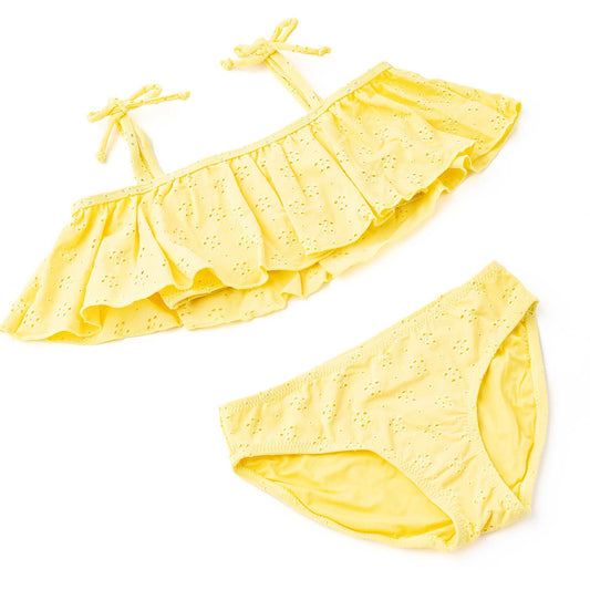 Butter Yellow Girls Eyelet Ruffle Two Piece Swim Set