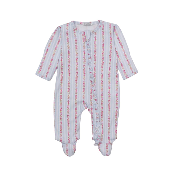 Rose Renaissance Footie with Zipper, Light Blue