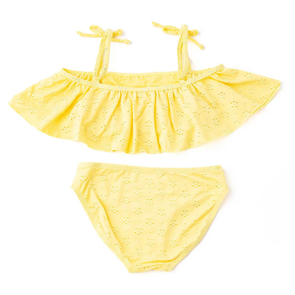 Butter Yellow Girls Eyelet Ruffle Two Piece Swim Set