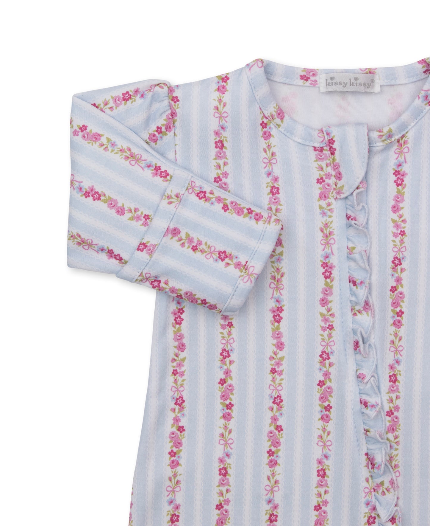 Rose Renaissance Footie with Zipper, Light Blue