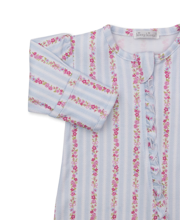 Rose Renaissance Footie with Zipper, Light Blue