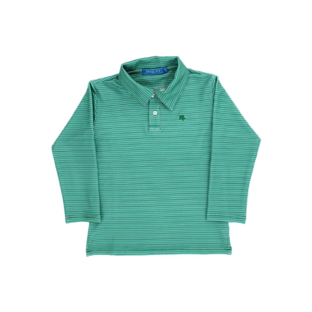 L/S Striped Performance Polo/ Spruce