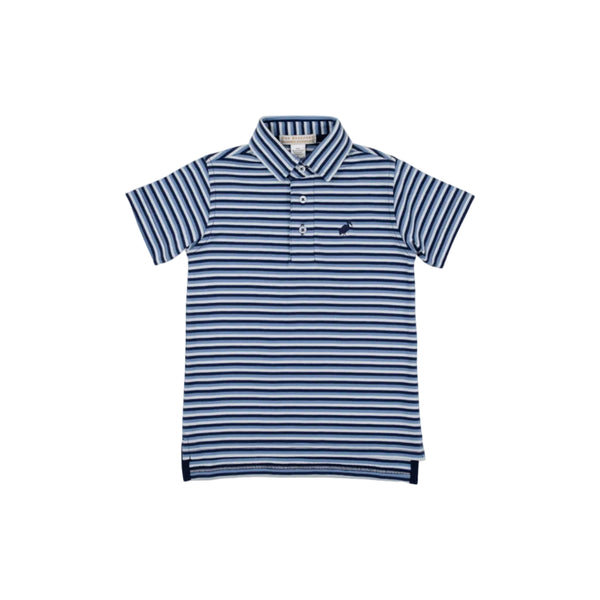 Prim and Proper Polo, SS, Pima- Sumner County Stripe (Barbados Blue)/Nantucket Navy