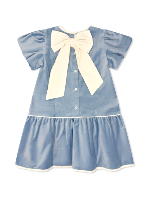 Harper Dress- Beaufort Blue Velvet, Winter White Velvet