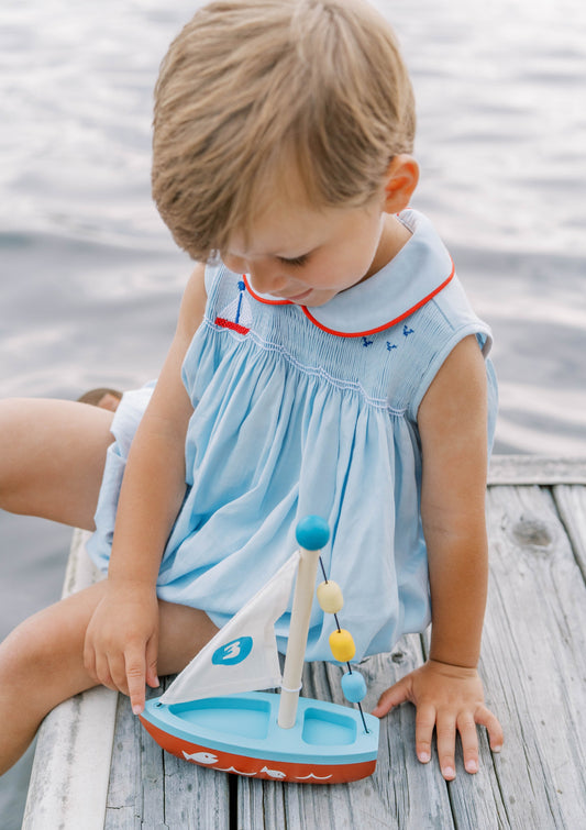 Beckett Bubble- Brentwood Blue Pique, Sailboat