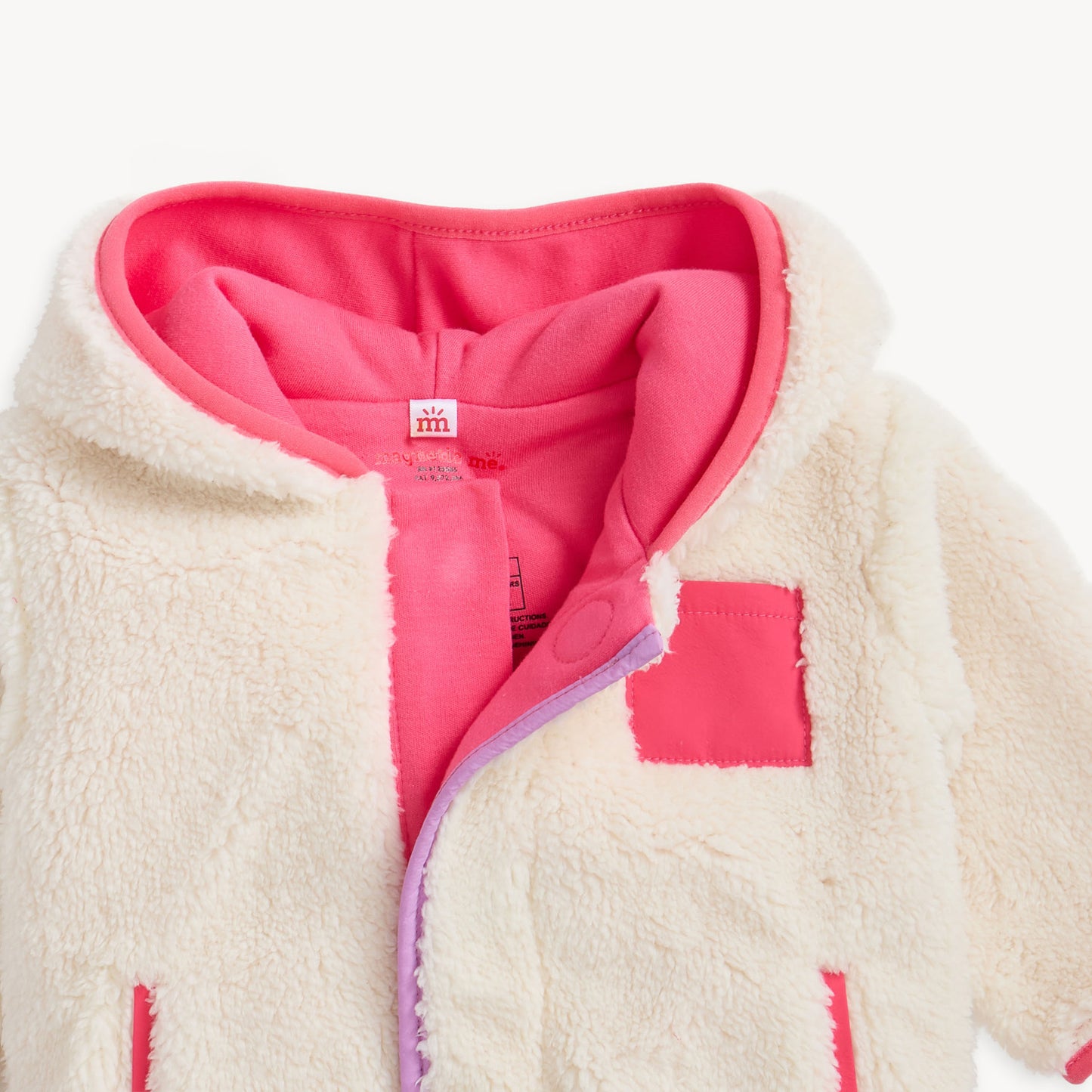 Gentle Cream Sherpa Girl Jacket W/ Stripe Rib Cuffs