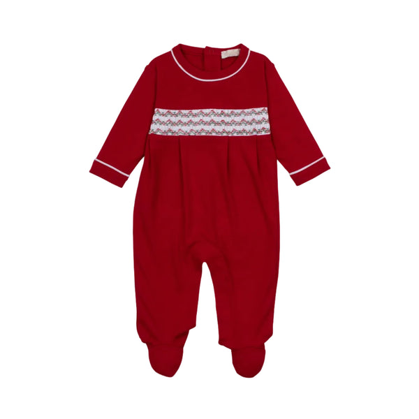 Red Holiday Footie w/ Hand Smocking