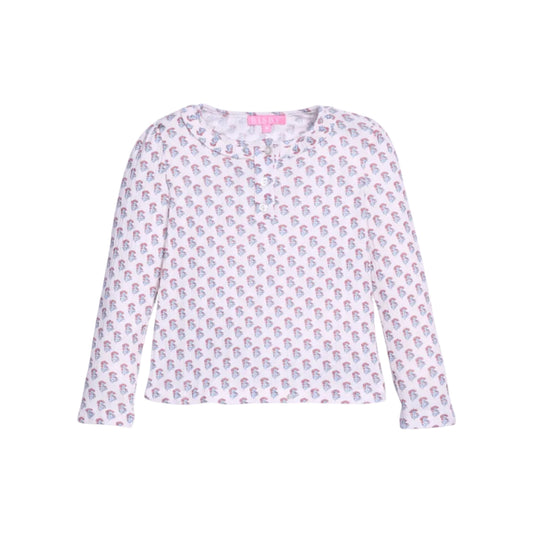 Long Sleeved Henley Tee- Verbier Pointelle Floral