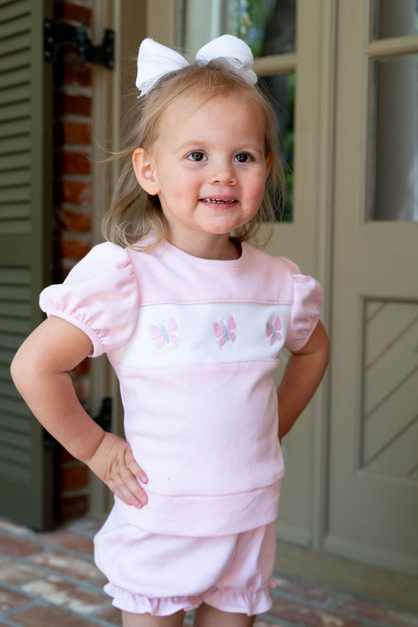 Lagniappe Bloomer Short Set- Petal Pink Knit- Butterflies