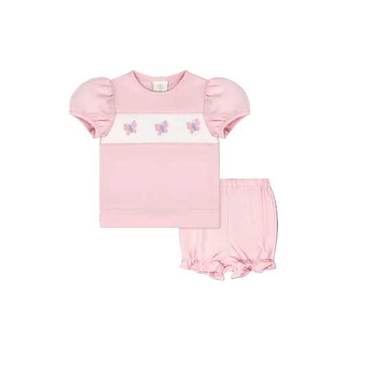 Lagniappe Bloomer Short Set- Petal Pink Knit- Butterflies