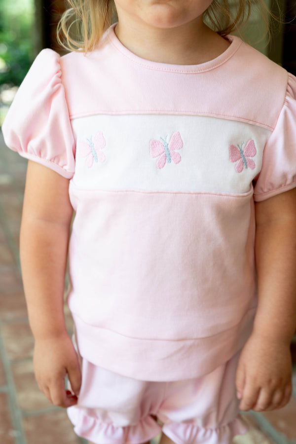 Lagniappe Bloomer Short Set- Petal Pink Knit- Butterflies