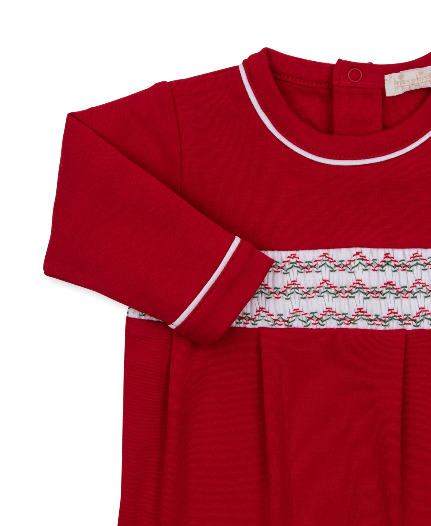 Red Holiday Footie w/ Hand Smocking