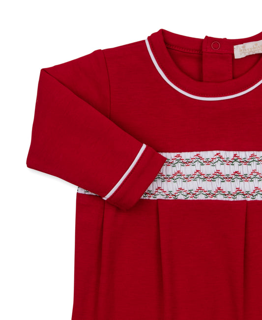 Red Holiday Footie w/ Hand Smocking