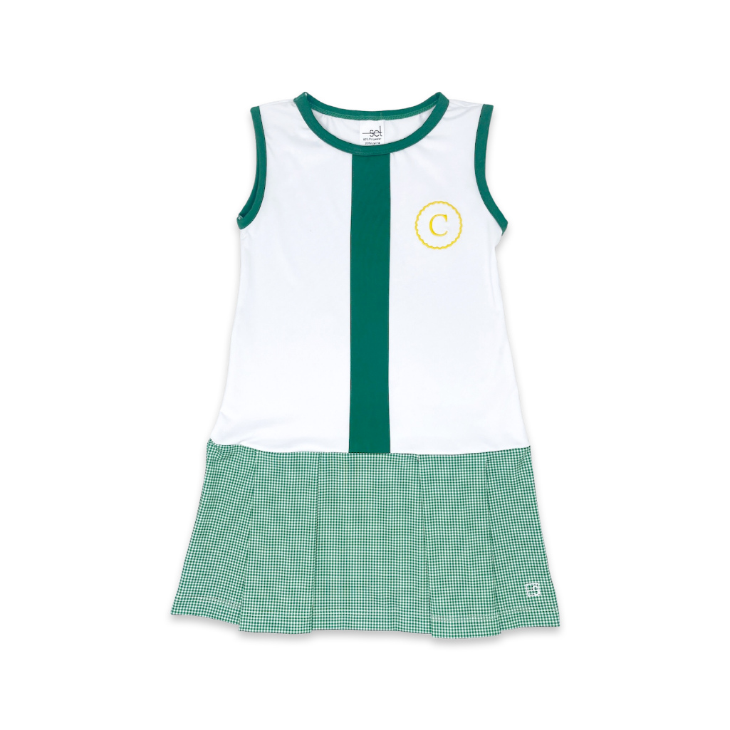 Renea Dress- Pure Coconut, Augusta Green Mini Gingham