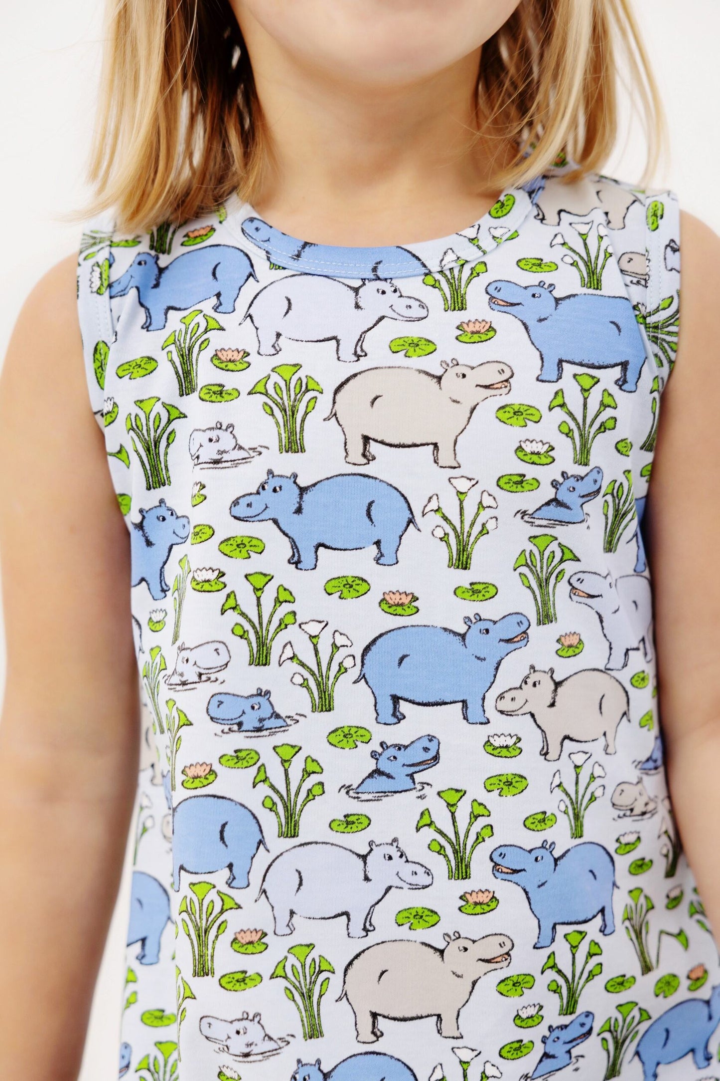 Sleeveless Polly Play Dress- Bal Harbour Hippo (Beale St. Blue)