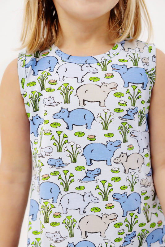 Sleeveless Polly Play Dress- Bal Harbour Hippo (Beale St. Blue)