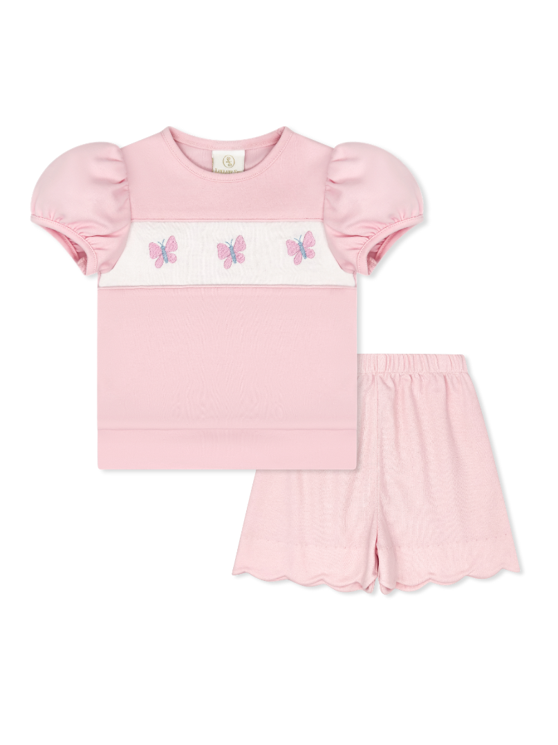 Lagniappe Bloomer Short Set- Petal Pink Knit- Butterflies