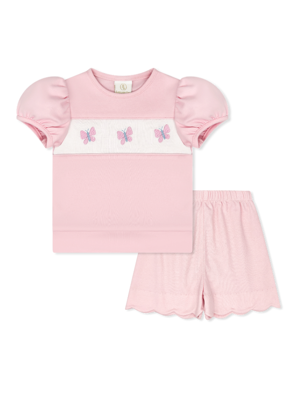 Lagniappe Bloomer Short Set- Petal Pink Knit- Butterflies