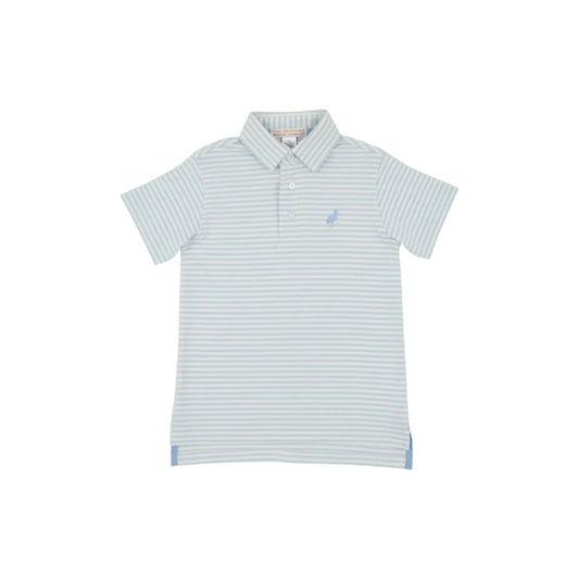 Prim And Proper Polo SS Pima, Old Greenwich Green Stripe/Sarasota Sky