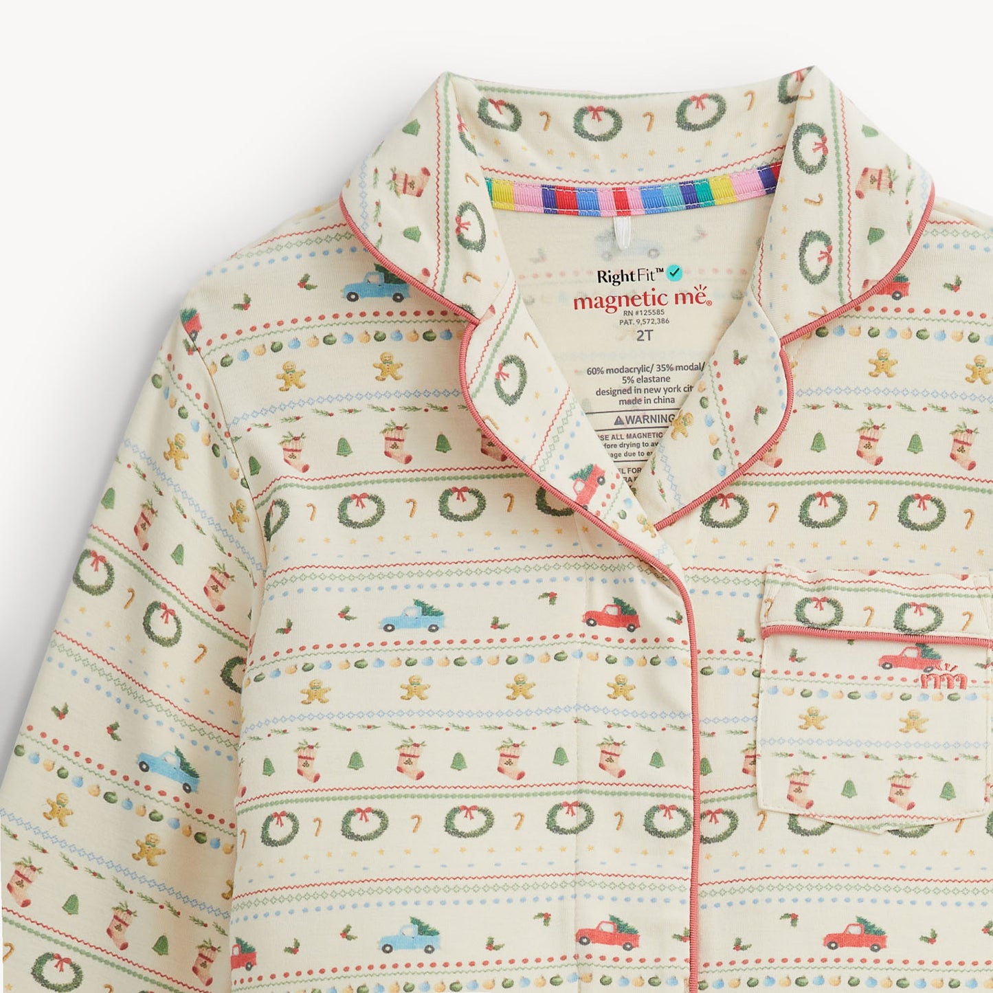 Traditional Christmas RF Long Sleeve PJ Set with Piping