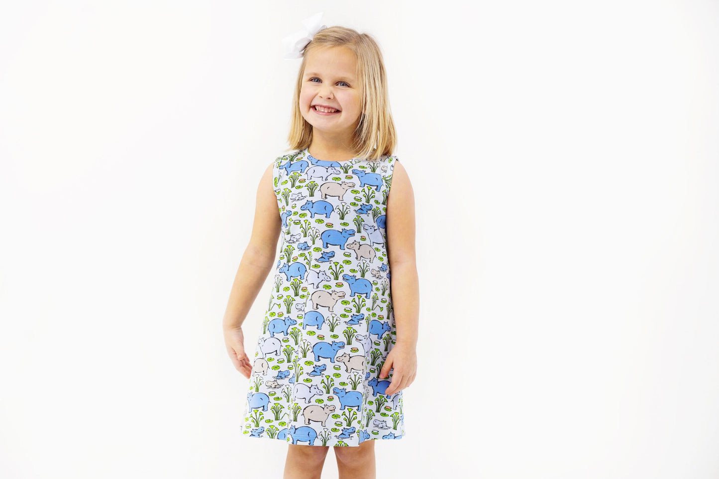 Sleeveless Polly Play Dress- Bal Harbour Hippo (Beale St. Blue)