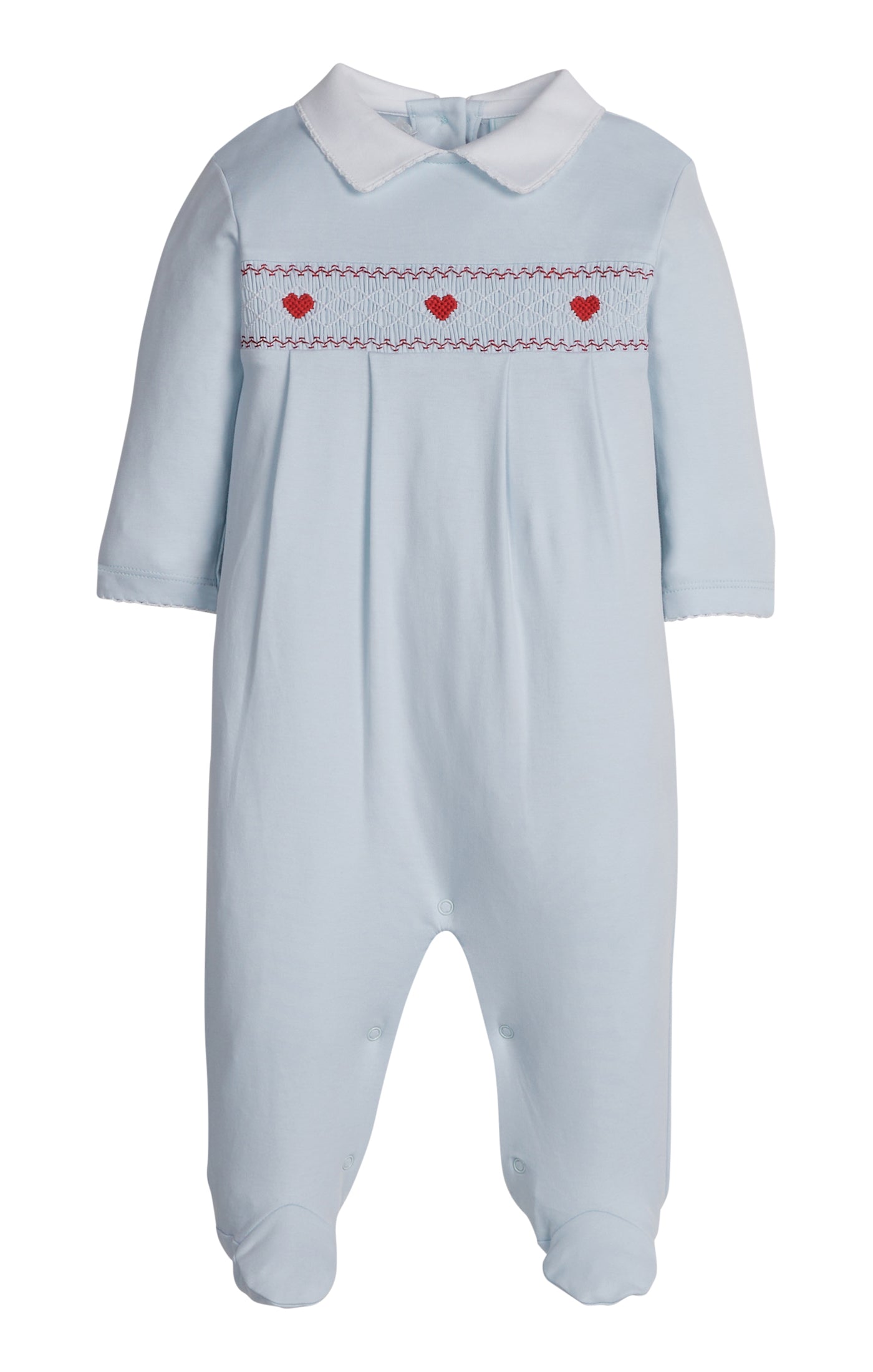 Smocked Footie Blue Hearts