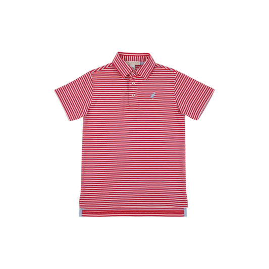 Prim and Proper Polo- SS Pima, Sumner County Stripe (Richmond Red) Beale Street Blue