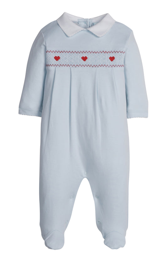 Smocked Footie Blue Hearts