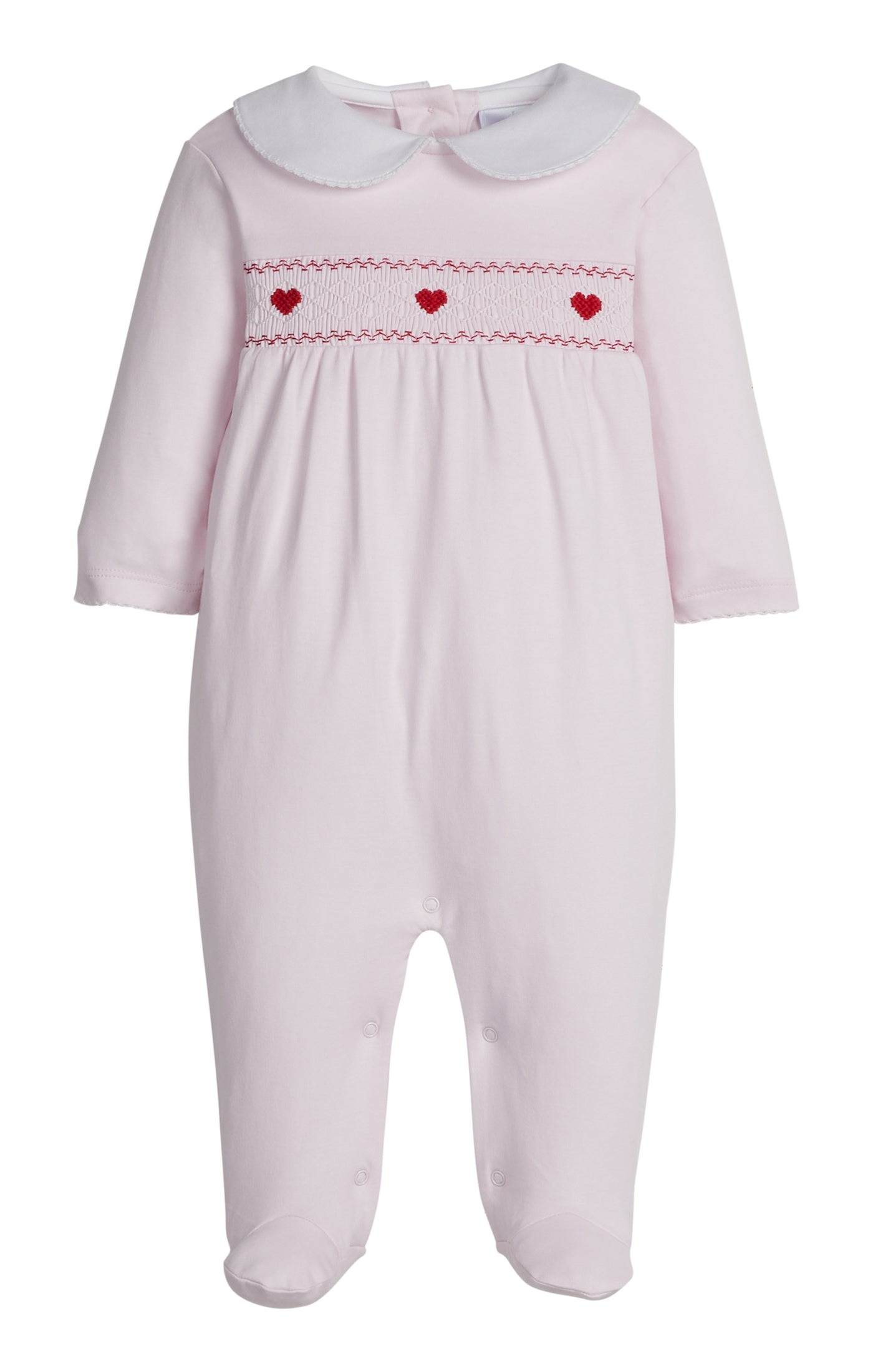 Smocked Footie Pink Hearts
